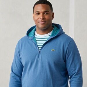 Lacoste men’s long sleeve quarter zip Blue striped Hoodie- 3xl/8